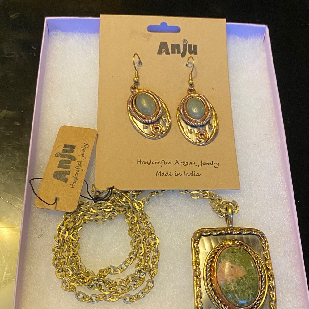 Gold and Green Artisan Jewelry Set